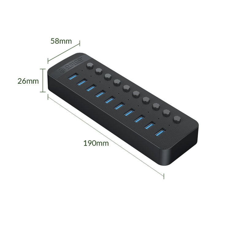 ORICO CT2U3-10AB-WH 10 In 1 Plastic Stripes Multi-Port USB HUB with Individual Switches, CT2U3-10AB-BK US Plug, CT2U3-10AB-WH US Plug