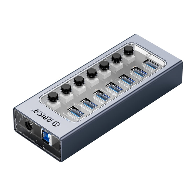 ORICO AT2U3-7AB-GY-BP 7 In 1 Aluminum Alloy Multi-Port USB HUB with Individual Switches, 7AB