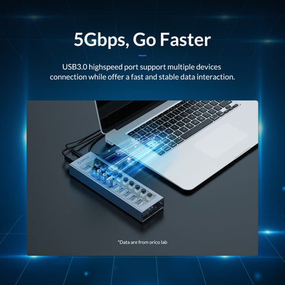 ORICO AT2U3-7AB-GY-BP 7 In 1 Aluminum Alloy Multi-Port USB HUB with Individual Switches, 7AB