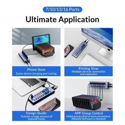 ORICO AT2U3-7AB-GY-BP 7 In 1 Aluminum Alloy Multi-Port USB HUB with Individual Switches, 7AB