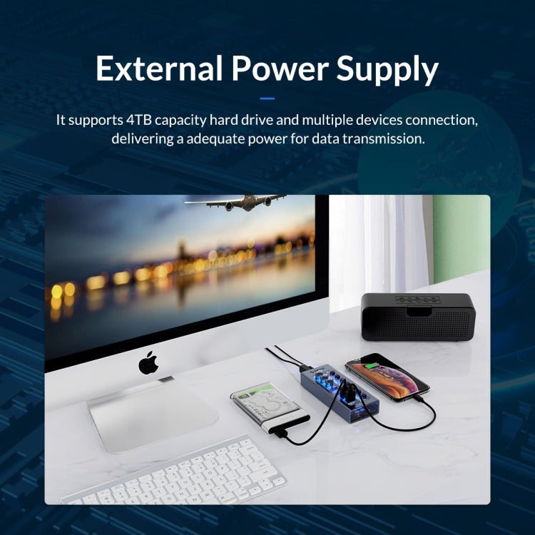 ORICO AT2U3-7AB-GY-BP 7 In 1 Aluminum Alloy Multi-Port USB HUB with Individual Switches, 7AB