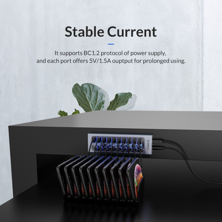 ORICO AT2U3-7AB-GY-BP 7 In 1 Aluminum Alloy Multi-Port USB HUB with Individual Switches, 7AB
