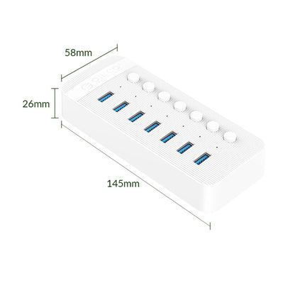 ORICO CT2U3-7AB-WH 7 In 1 Plastic Stripes Multi-Port USB HUB with Individual Switches,, CT2U3-7AB-WH EU Plug, CT2U3-7AB-BK AU Plug, CT2U3-7AB-WH AU Plug, CT2U3-7AB-BK UK Plug, CT2U3-7AB-WH UK Plug, CT2U3-7AB-BK EU Plug