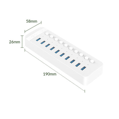 ORICO CT2U3-10AB-WH 10 In 1 Plastic Stripes Multi-Port USB HUB with Individual Switches,, CT2U3-10AB-WH AU Plug, CT2U3-10AB-BK UK Plug, CT2U3-10AB-WH UK Plug, CT2U3-10AB-BK EU Plug, CT2U3-10AB-WH EU Plug, CT2U3-10AB-BK AU Plug
