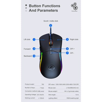 iMICE T60 7-key Custom Colorful Luminous Wired Honeycomb Gaming Mouse, Cable Length: 1.8m, T60