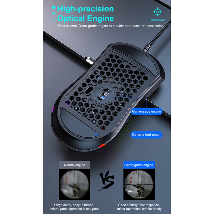 iMICE T60 7-key Custom Colorful Luminous Wired Honeycomb Gaming Mouse, Cable Length: 1.8m, T60