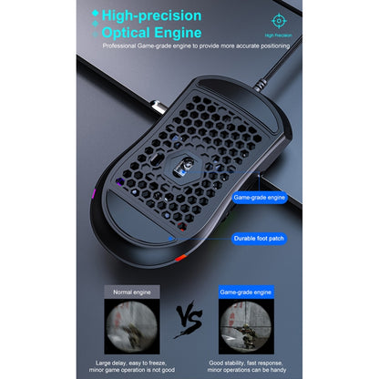 iMICE T60 7-key Custom Colorful Luminous Wired Honeycomb Gaming Mouse, Cable Length: 1.8m, T60