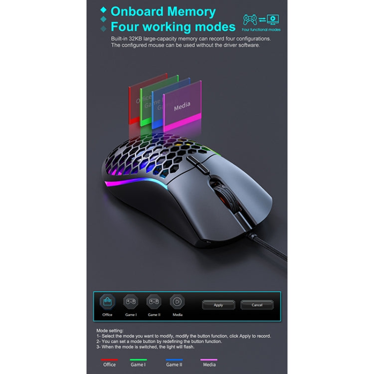 iMICE T60 7-key Custom Colorful Luminous Wired Honeycomb Gaming Mouse, Cable Length: 1.8m, T60