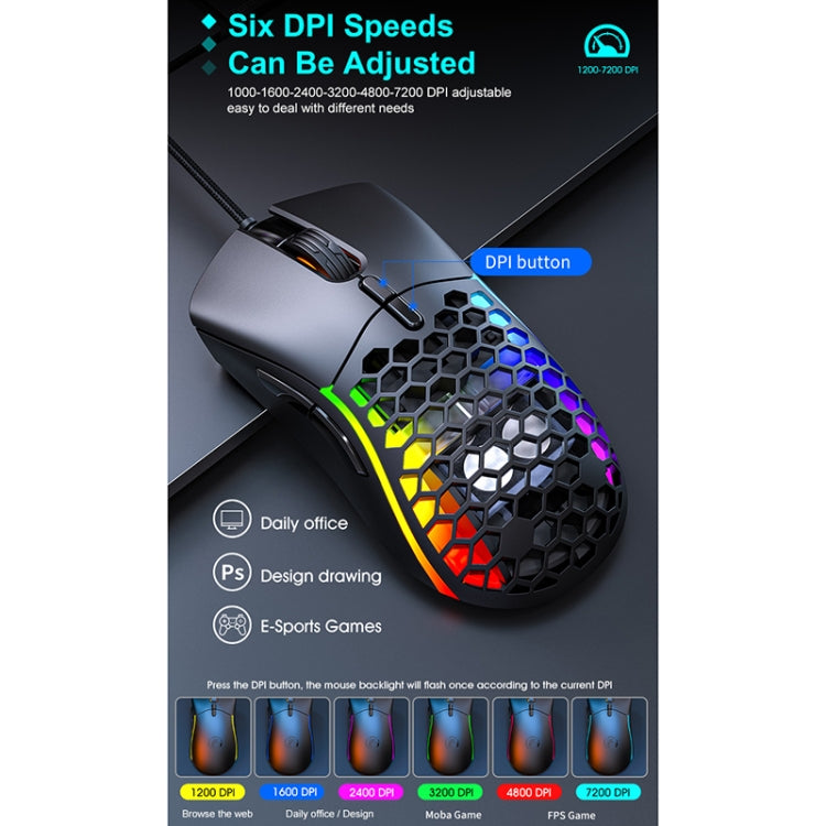 iMICE T60 7-key Custom Colorful Luminous Wired Honeycomb Gaming Mouse, Cable Length: 1.8m, T60