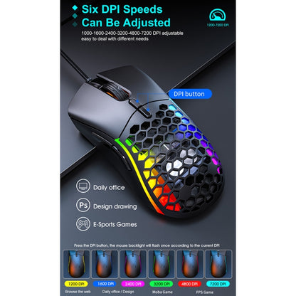 iMICE T60 7-key Custom Colorful Luminous Wired Honeycomb Gaming Mouse, Cable Length: 1.8m, T60