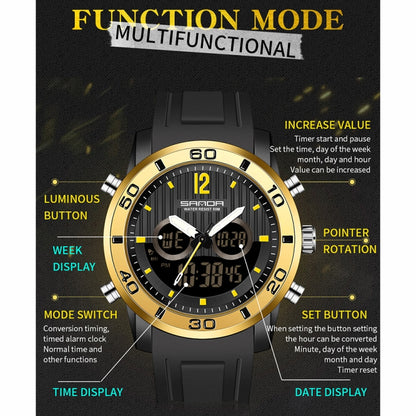 SANDA 3106 Dual Digital Display Men Outdoor Sports Luminous Shockproof Electronic Watch