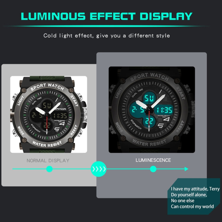 SANDA 3107 Dual Digital Display Luminous Alarm Clock Men Outdoor Sports Electronic Watch