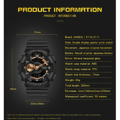 SANDA World Time Luminous Calendar Multifunctional Men Sports Quartz Watch