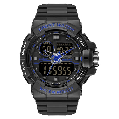 SANDA 6025 Dual Time Digital Display Luminous Calendar Waterproof Multifunctional Men Sports Quartz Watch