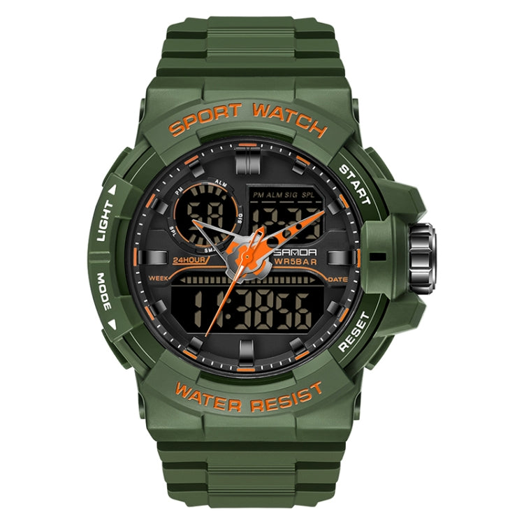 SANDA 6025 Dual Time Digital Display Luminous Calendar Waterproof Multifunctional Men Sports Quartz Watch