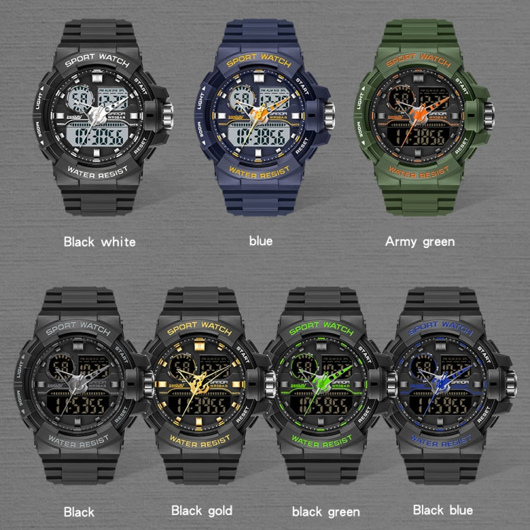 SANDA 6025 Dual Time Digital Display Luminous Calendar Waterproof Multifunctional Men Sports Quartz Watch