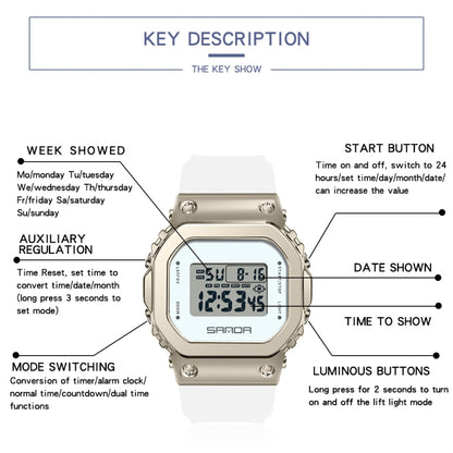 SANDA 9006 LED Digital Display Square Dial Sports Electronic Watch for Men and Women