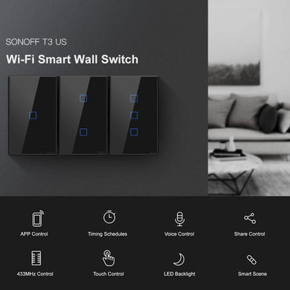 T3 US-TX 433 RF WIFI Smart Remote Control Wall Touch Switch, US Plug, Style:Three Buttons, Single Button, Double Buttons, Three Buttons