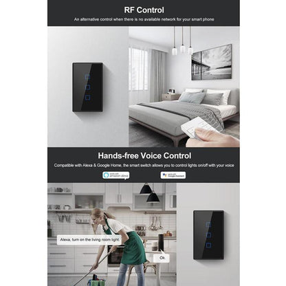 T3 US-TX 433 RF WIFI Smart Remote Control Wall Touch Switch, US Plug, Style:Three Buttons, Single Button, Double Buttons, Three Buttons