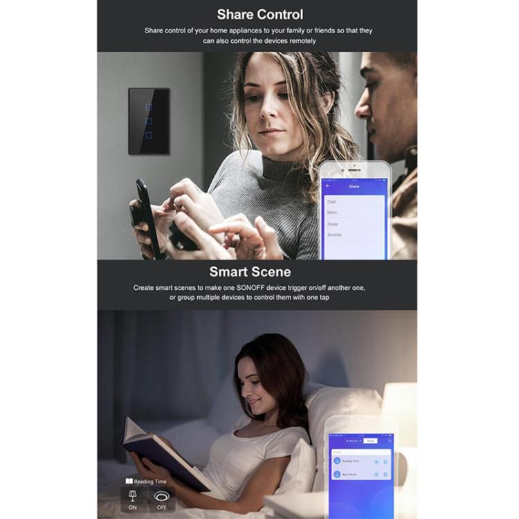 T3 US-TX 433 RF WIFI Smart Remote Control Wall Touch Switch, US Plug, Style:Three Buttons, Single Button, Double Buttons, Three Buttons