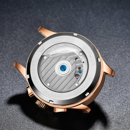OLEVS 9912 Hollow Flywheel Week Calendar Dial Luminous Mechanical Watch for Men