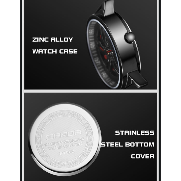 SANDA 1062 360 Degree Hollow Spinning Dial Steel Strap Quartz Watch for Men, 1062 Steel Strap