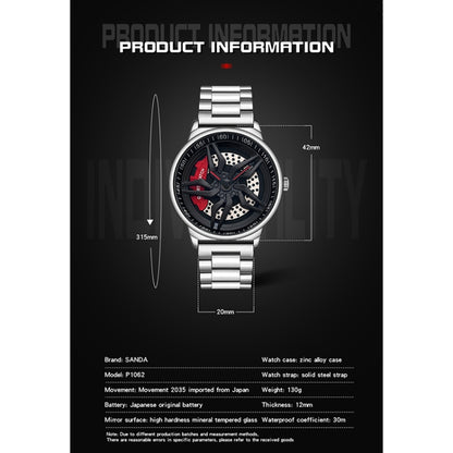 SANDA 1062 360 Degree Hollow Spinning Dial Steel Strap Quartz Watch for Men, 1062 Steel Strap