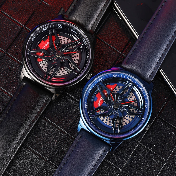 SANDA 1062 360 Degree Hollow Spinning Dial Leather Strap Quartz Watch for Men, 1062 Leather Strap