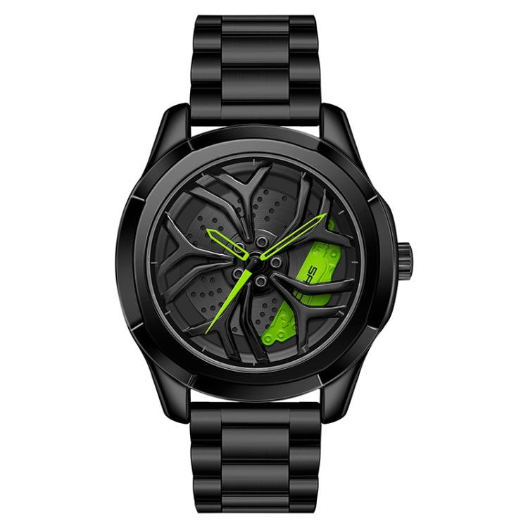 SANDA 1065 3D Hollow Out Wheel Non-rotatable Dial Quartz Watch for Men, Steel Belt, Leather Belt, Mesh Belt