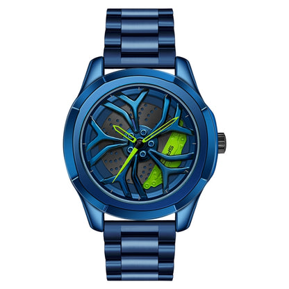 SANDA 1065 3D Hollow Out Wheel Non-rotatable Dial Quartz Watch for Men, Steel Belt, Leather Belt, Mesh Belt