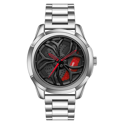 SANDA 1065 3D Hollow Out Wheel Non-rotatable Dial Quartz Watch for Men, Steel Belt, Leather Belt, Mesh Belt