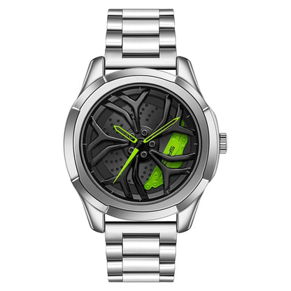 SANDA 1065 3D Hollow Out Wheel Non-rotatable Dial Quartz Watch for Men, Steel Belt, Leather Belt, Mesh Belt