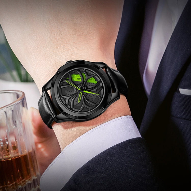 SANDA 1065 3D Hollow Out Wheel Non-rotatable Dial Quartz Watch for Men, Steel Belt, Leather Belt, Mesh Belt