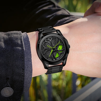 SANDA 1065 3D Hollow Out Wheel Non-rotatable Dial Quartz Watch for Men, Steel Belt, Leather Belt, Mesh Belt