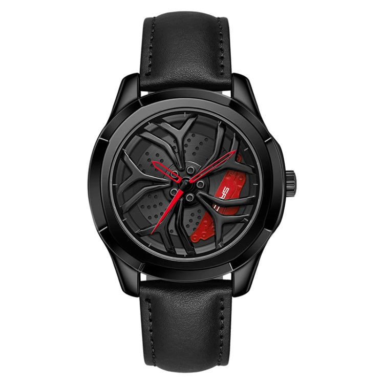 SANDA 1065 3D Hollow Out Wheel Non-rotatable Dial Quartz Watch for Men, Steel Belt, Leather Belt, Mesh Belt