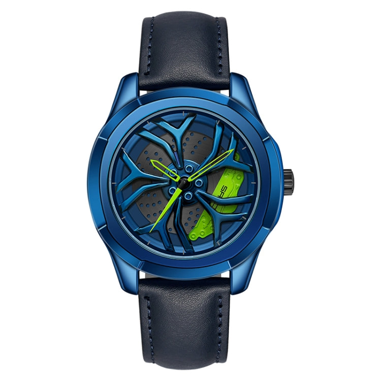 SANDA 1065 3D Hollow Out Wheel Non-rotatable Dial Quartz Watch for Men, Steel Belt, Leather Belt, Mesh Belt
