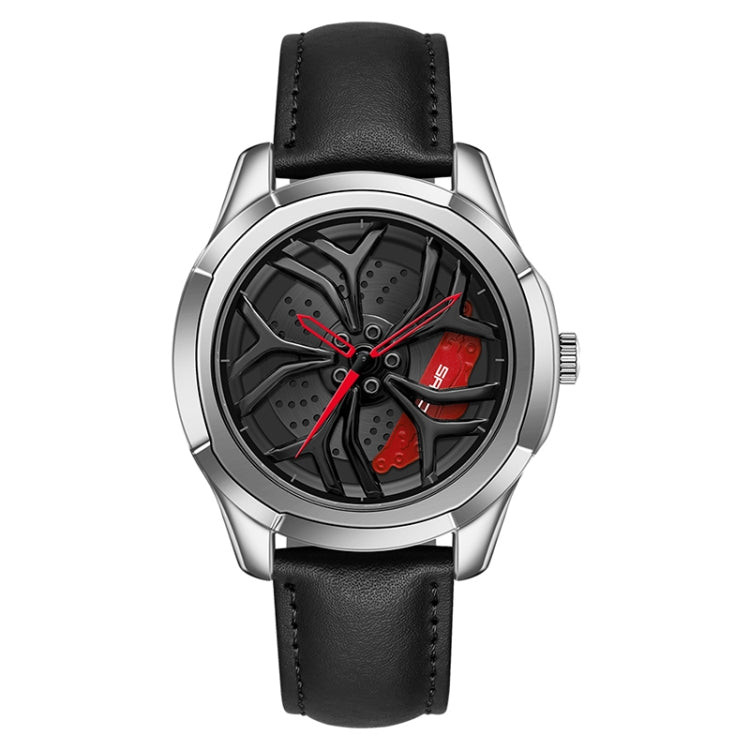 SANDA 1065 3D Hollow Out Wheel Non-rotatable Dial Quartz Watch for Men, Steel Belt, Leather Belt, Mesh Belt