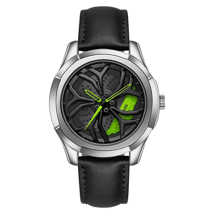 SANDA 1065 3D Hollow Out Wheel Non-rotatable Dial Quartz Watch for Men, Steel Belt, Leather Belt, Mesh Belt