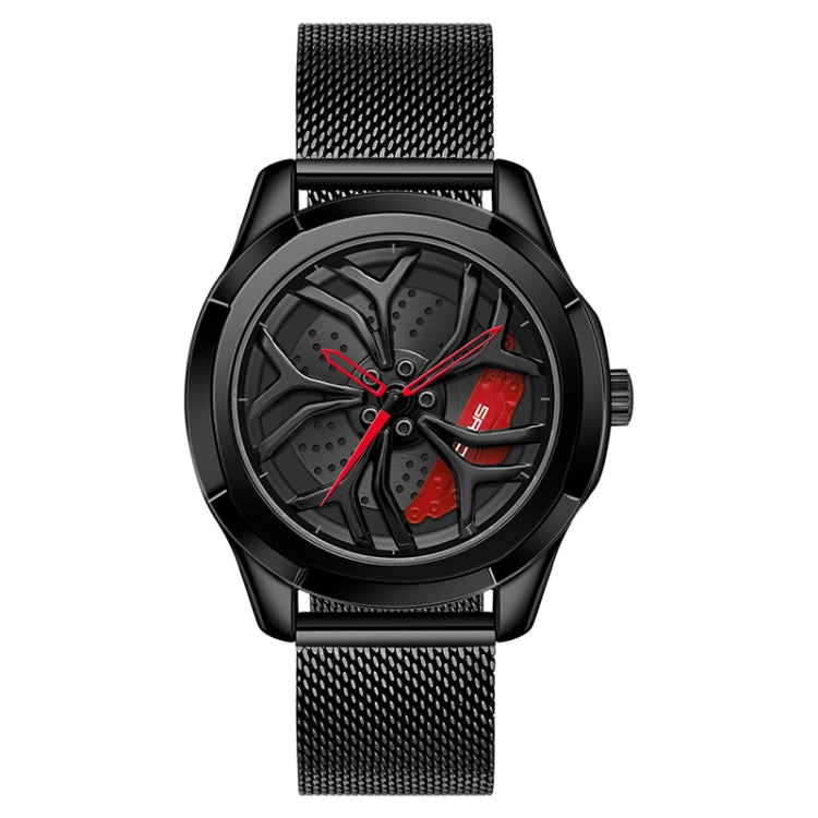 SANDA 1065 3D Hollow Out Wheel Non-rotatable Dial Quartz Watch for Men, Steel Belt, Leather Belt, Mesh Belt