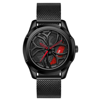 SANDA 1065 3D Hollow Out Wheel Non-rotatable Dial Quartz Watch for Men, Steel Belt, Leather Belt, Mesh Belt