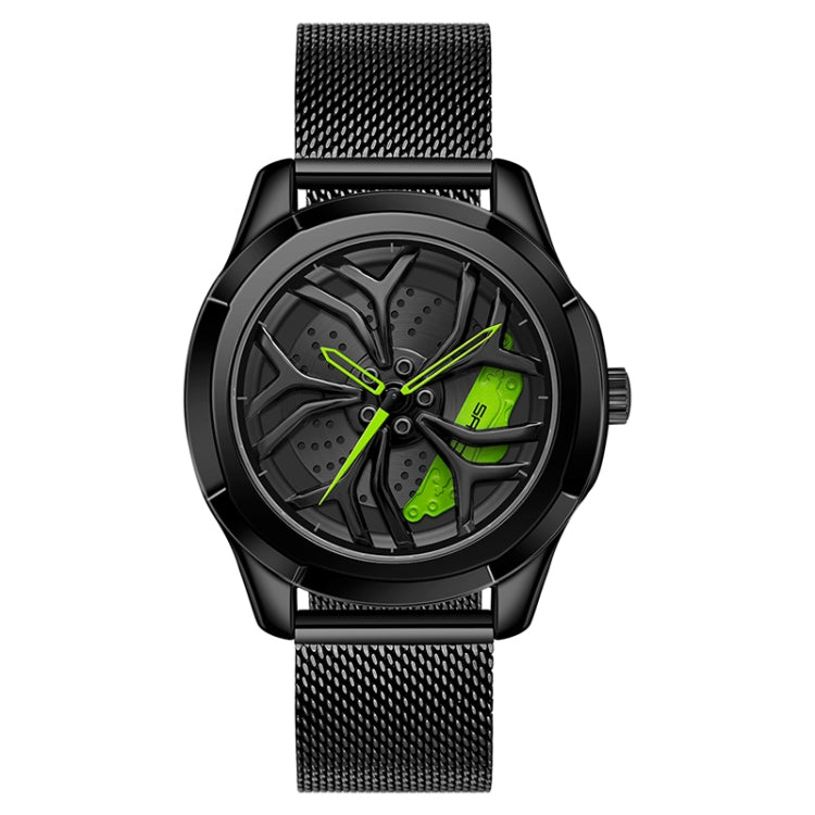 SANDA 1065 3D Hollow Out Wheel Non-rotatable Dial Quartz Watch for Men, Steel Belt, Leather Belt, Mesh Belt