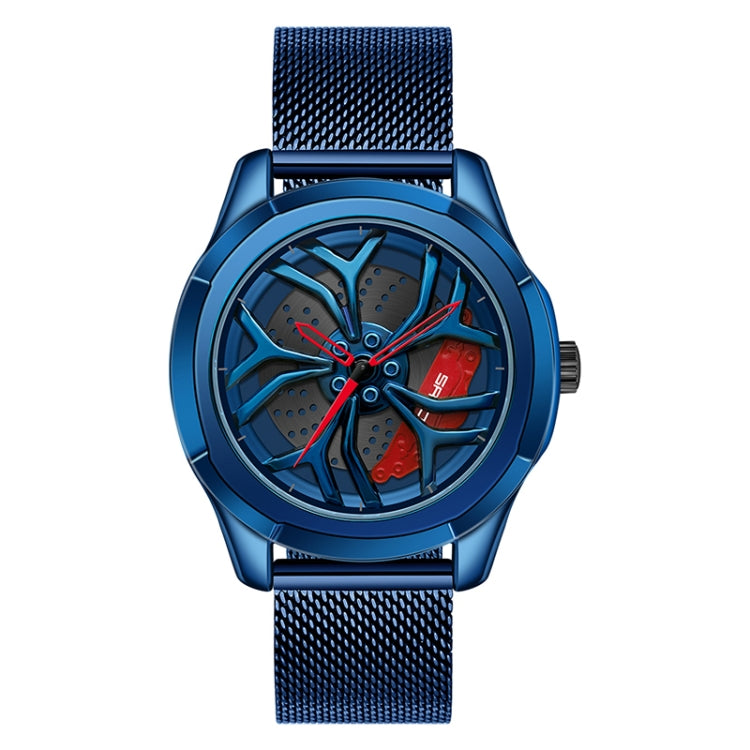 SANDA 1065 3D Hollow Out Wheel Non-rotatable Dial Quartz Watch for Men, Steel Belt, Leather Belt, Mesh Belt