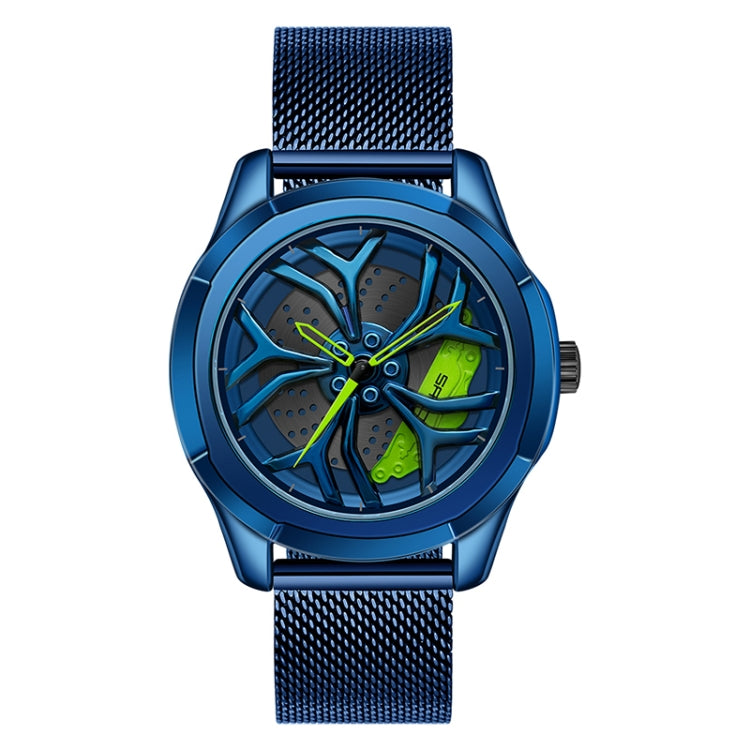 SANDA 1065 3D Hollow Out Wheel Non-rotatable Dial Quartz Watch for Men, Steel Belt, Leather Belt, Mesh Belt