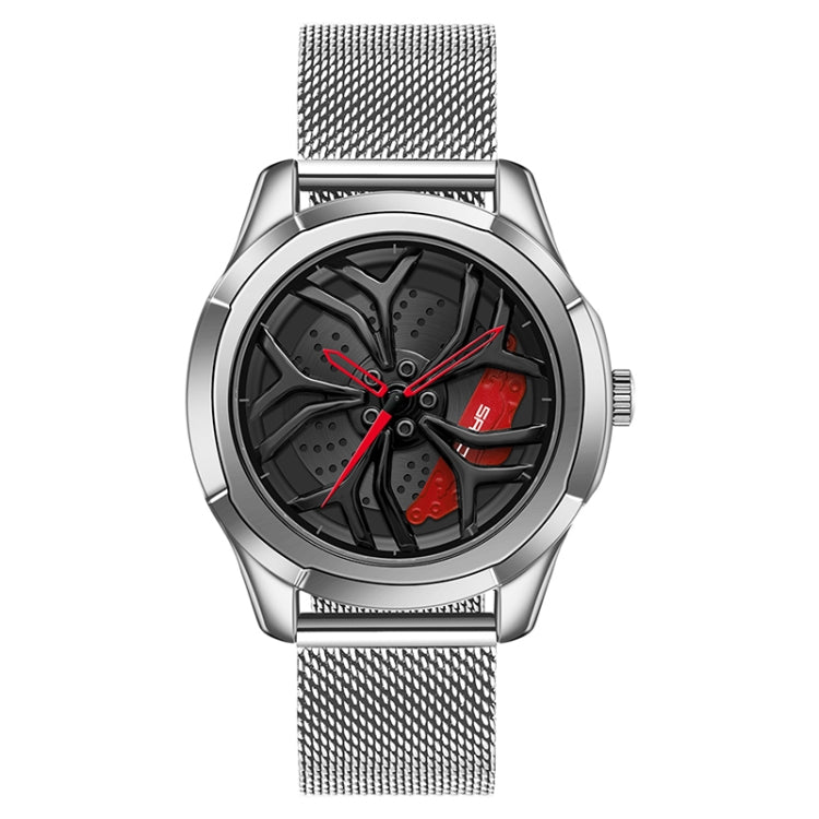 SANDA 1065 3D Hollow Out Wheel Non-rotatable Dial Quartz Watch for Men, Steel Belt, Leather Belt, Mesh Belt