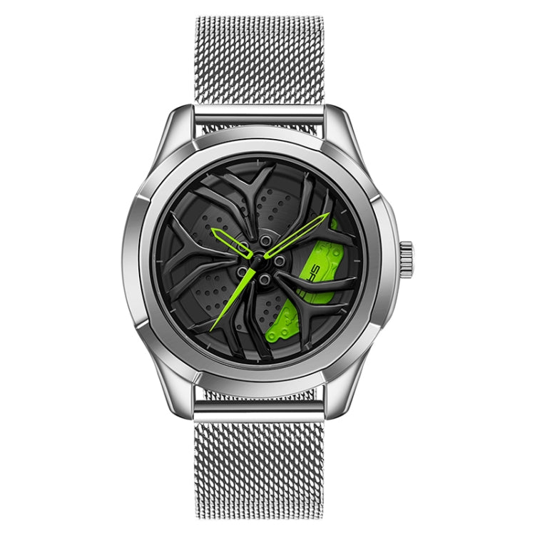 SANDA 1065 3D Hollow Out Wheel Non-rotatable Dial Quartz Watch for Men, Steel Belt, Leather Belt, Mesh Belt