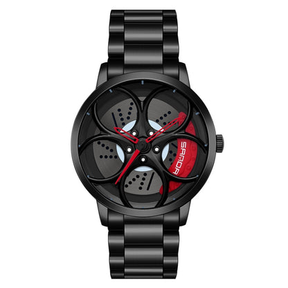 SANDA 1070 3D Oval Hollow Out Wheel Non-rotatable Dial Quartz Watch for Men, Steel Belt, Leather Belt, Mesh Belt