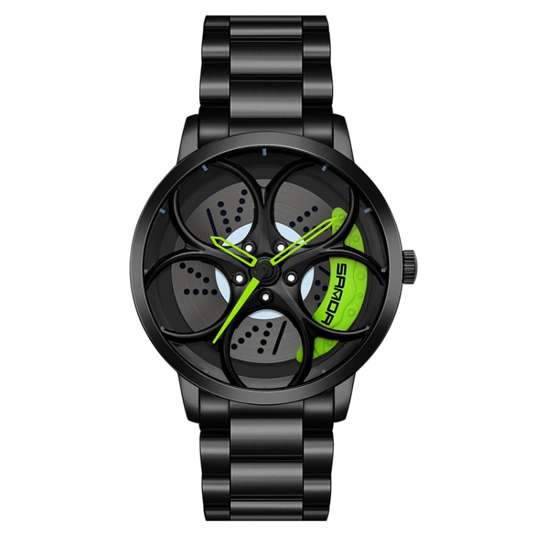 SANDA 1070 3D Oval Hollow Out Wheel Non-rotatable Dial Quartz Watch for Men, Steel Belt, Leather Belt, Mesh Belt