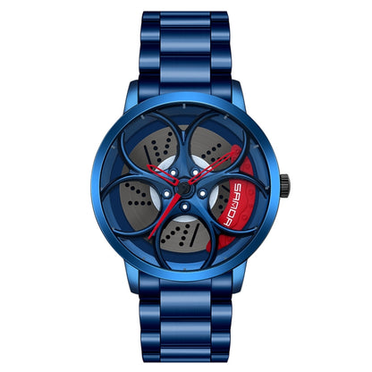 SANDA 1070 3D Oval Hollow Out Wheel Non-rotatable Dial Quartz Watch for Men, Steel Belt, Leather Belt, Mesh Belt