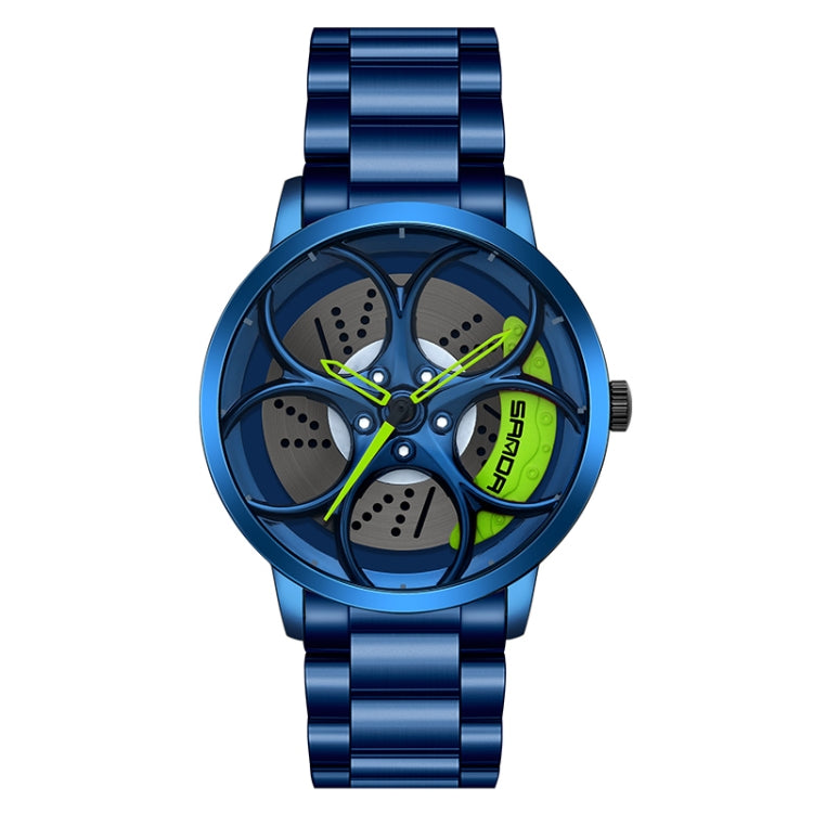 SANDA 1070 3D Oval Hollow Out Wheel Non-rotatable Dial Quartz Watch for Men, Steel Belt, Leather Belt, Mesh Belt