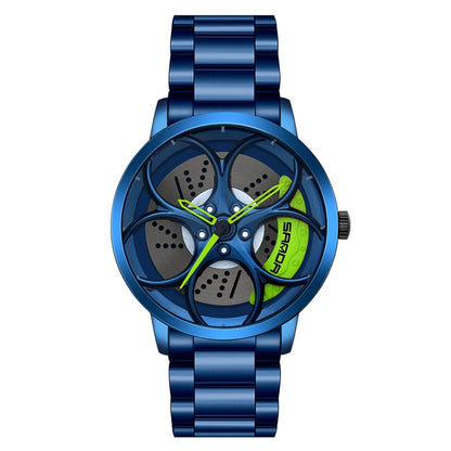 SANDA 1070 3D Oval Hollow Out Wheel Non-rotatable Dial Quartz Watch for Men, Steel Belt, Leather Belt, Mesh Belt